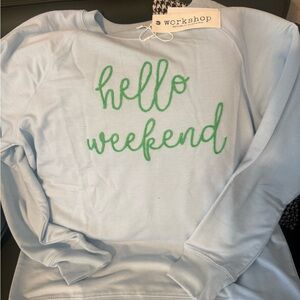 Workshop Republic Clothing Light Blue Sweatshirt with Green Script